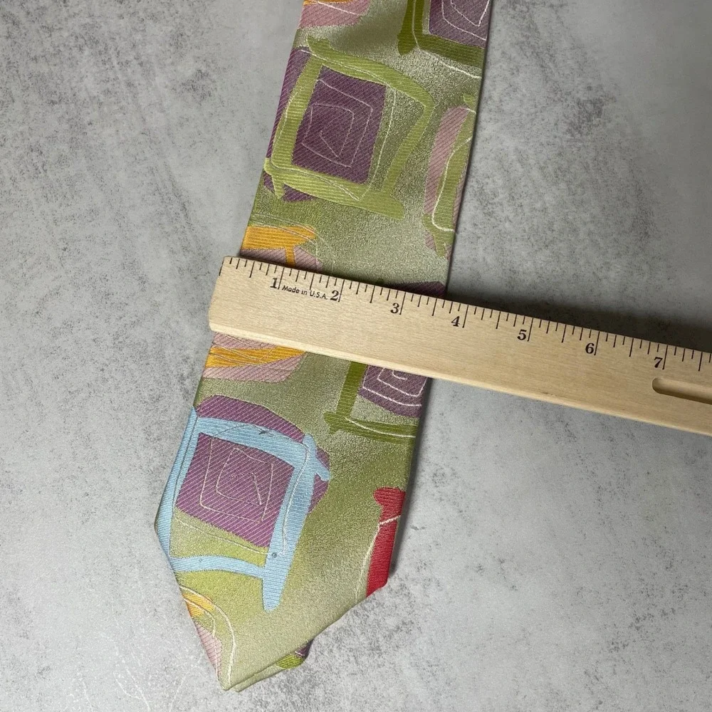 J Garcia Silk Tie Mens Abstract Artsy Green Pink
